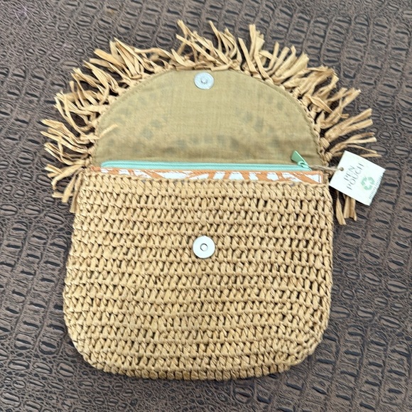 THINK INK Tan Woven Fringe Clutch Bag Eco Friendly Recycled Paper Boho Pouch - Picture 5 of 11